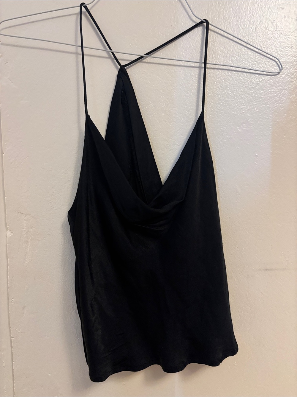 Zara Black Draped Cowl Neck Camisole with Crisscross Straps
